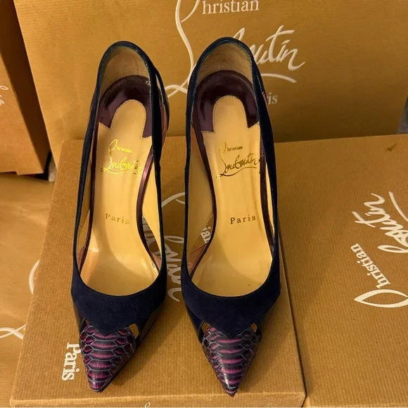 Christian Louboutin Galata 120 Eclipse Watersnake Cap Toe Heels Size 7 RARE - Picture 9 of 17